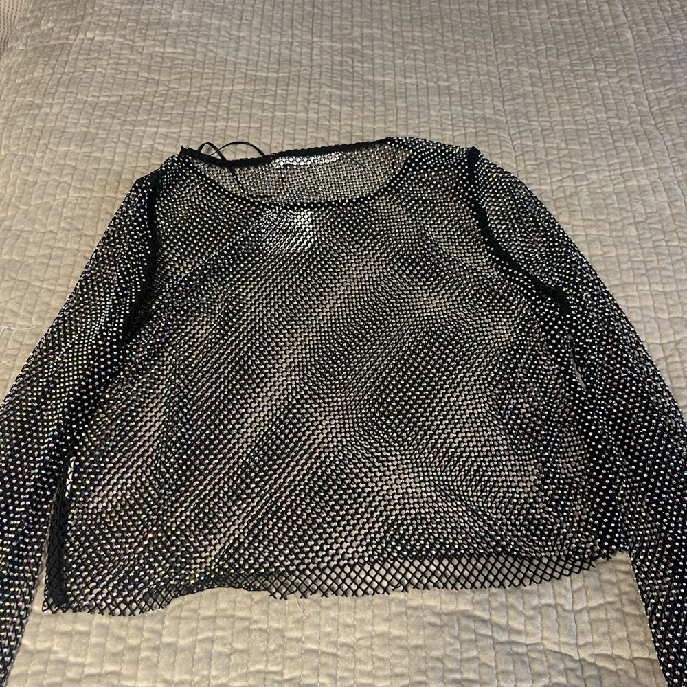 Altar'd State Black and Silver Mesh Blouse - Picture 4 of 7